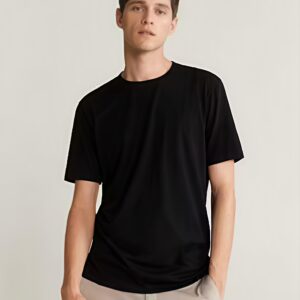 Men’s Black Polyester Round-Neck T-Shirt