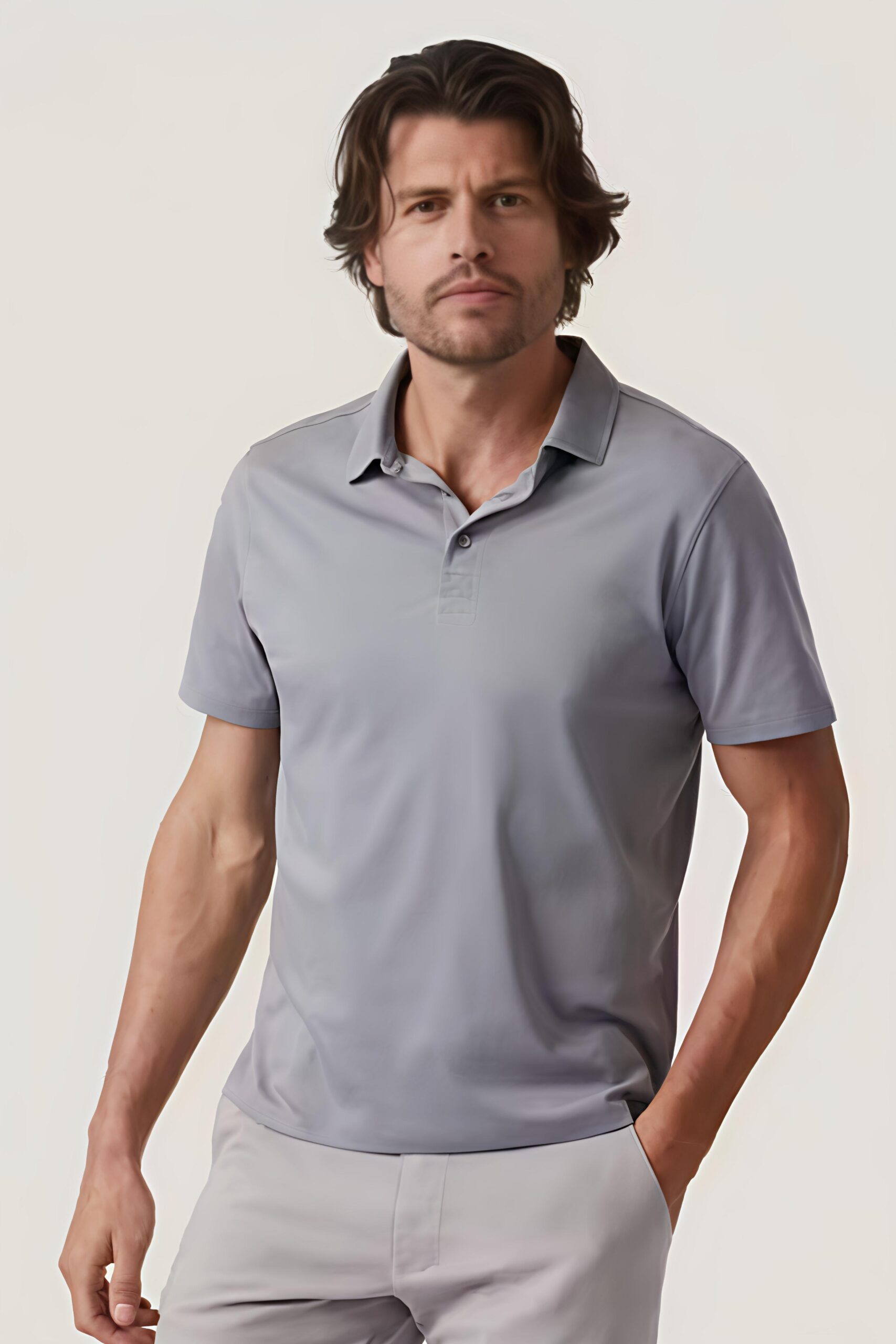Grey Plain Polo T-Shirt for Men
