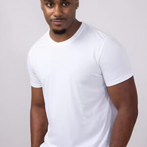 Men’s Solid White Polyester Round Neck T-Shirt