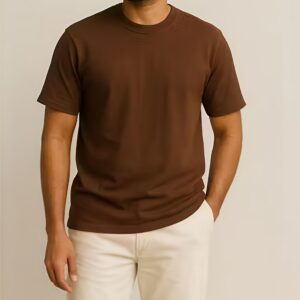 Men’s Solid Brown Cotton Round Neck T-Shirt